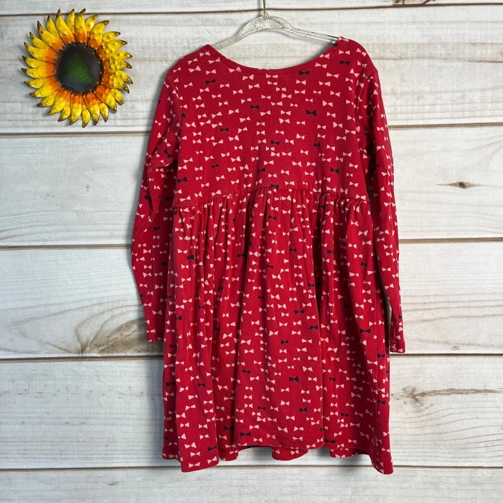 Hanna Andersson Red Bow Print Long Sleeve Cotton Dress 110 5
